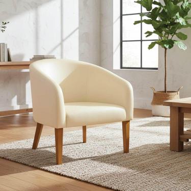 Imagem de Poltrona Sala Decorativa Stella Pé Madeira Trapézio Castanho Sintético Pu D03 - D'rossi Bege