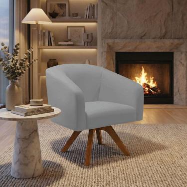 Imagem de Poltrona Sala Decorativa Stella Base De Madeira Giratória Mm30 Sintético D03 - D'rossi Cinza