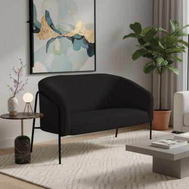 Imagem de Sofá 2 Lugares Namoradeira Stella Base Industrial Alta Preta Suede D03 - D'rossi Cor Preto