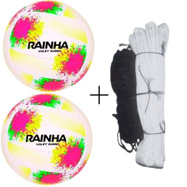 Imagem de Kit 02 Bola De Vôlei Rainha Sunny+Rede Vôlei Master Rede Seda 5M 1 Faixa Sintética