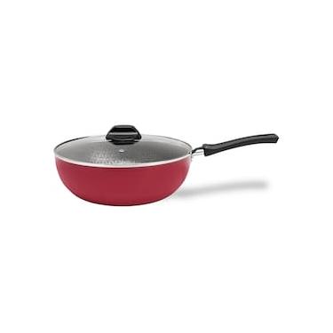 Imagem de Panela Wok Brinox Anis Cabo Baquelite Antiaderente Pro-Flon 4,1L 28cm Tampa de Vidro Borgonha