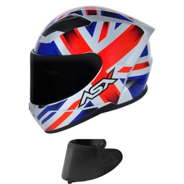 Imagem de Capacete ASX City Kingdom Branco Vermelho e Azul Mais Viseira Fumê-Masculino