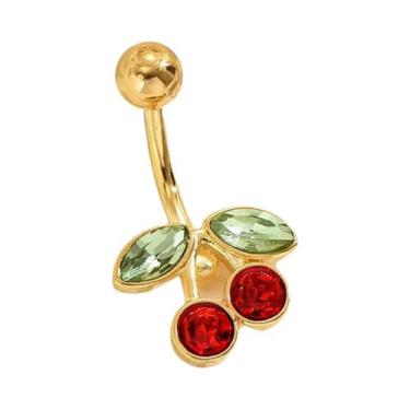 Imagem de Piercing De Umbigo Feminino 14G Banhado a Ouro 18K Com Design De Cerej