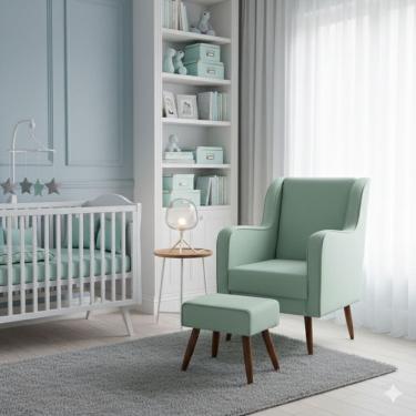 Imagem de Poltrona Amamentação Pés Palito Naná E Puff Veludo Verde - Pallazio