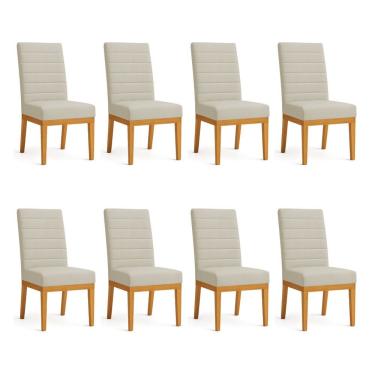 Imagem de Kit 8 Cadeiras De Jantar Solana Suede Base De Madeira - Pallazio Cor Cappuccino