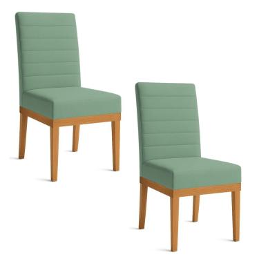 Imagem de Kit 2 Cadeiras De Jantar Solana Linho Base De Madeira - Pallazio Cor Verde Oliva