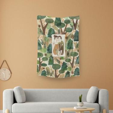 Imagem de Tapeçaria de parede, figuras florestais abstratas, 150x130cm, microtec