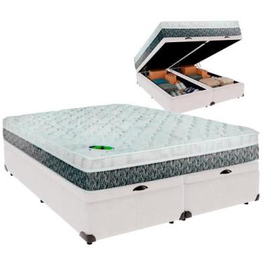 Imagem de Cama Baú Queen e Colchão Aspen Molas Ensacadas Luckspuma Branco