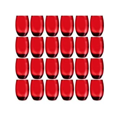 Imagem de Kit 24 Copos California Redondo Vidro Vermelho Mesa 450ml - PRATICASA,