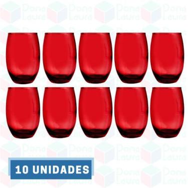 Imagem de 10 Copo de Vidro Bellagio 450ML Vermelho Redondo Bebidas Suco - PRATIC