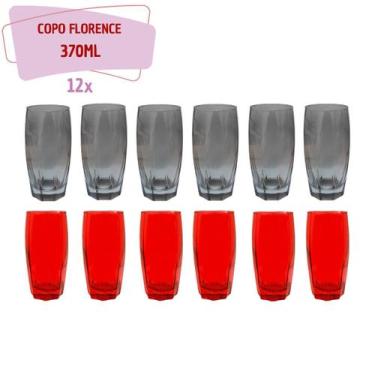 Imagem de Kit Copos de Vidro 370ml 6 Vermelho / 6 Cinza Florida - PRATICASA, Cal