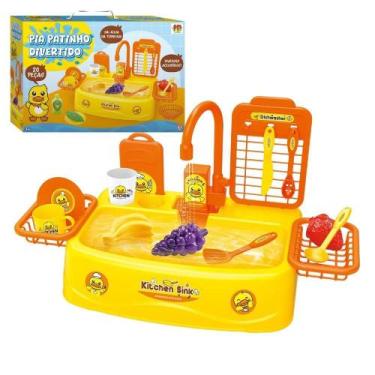 Imagem de Pia Cozinha Brinquedo Infantil Sai Agua Patinho Divertido Dm - Dm Toys