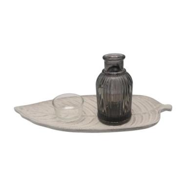 Imagem de Bandeja Com Difusor Porta Velas 100Ml 16X10Cm Branco E Cinza - Mai Hom