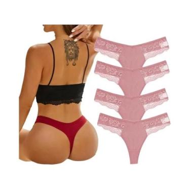 Imagem de Calcinhas G-string De Algodão Com Renda Para Mulheres 4PCS Lingerie Se