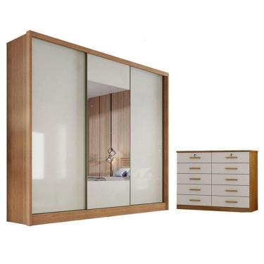 Imagem de Guarda Roupa Casal Medelim Com Espelho E Gaveteiro Milão Com Chave Cumaru 25 Fendi - Horizonte