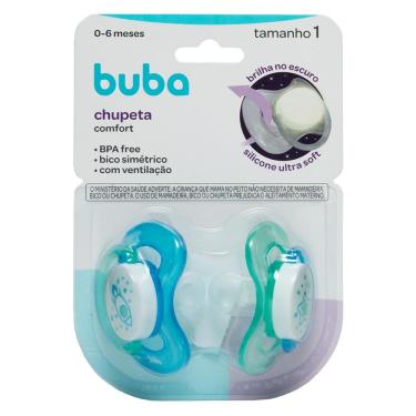 Imagem de Kit 2 Chupeta Comfort Buba Tamanho 1 Noturna Foguete