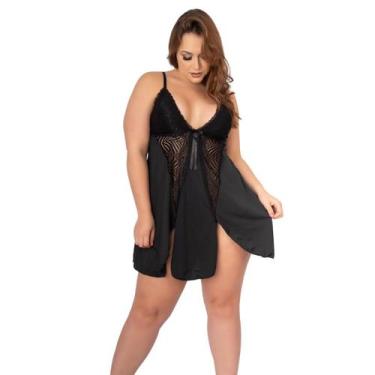 Imagem de Camisola Plus Size Curta Romantic Renda Sem Bojo - Vekyo, Preto, G