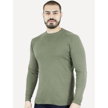 Imagem de Suéter Dixen Masculino Crewneck Tricot Liso Verde-Masculino