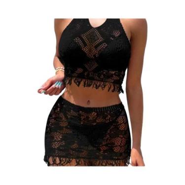 Imagem de Vestido De Praia Sexy Em Rede Para Mulheres, Transparente, Com Franjas