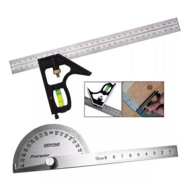 Imagem de Transferidor De Grau Ângulo 180 E Esquadro Combinado Aço 12 Polegadas 