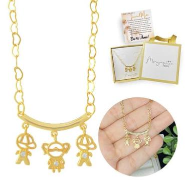 Imagem de Colar Filhos Pingentes menino e menina Banhado Ouro18k Lindo - Morgani