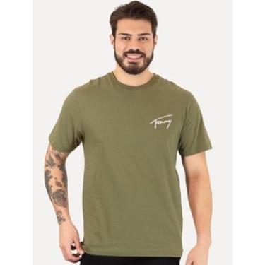 Imagem de Camiseta Tommy Jeans Masculina Embroidered Signature Verde Militar-Masculino