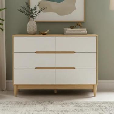 Imagem de Cômoda infantil para Quarto de Bebê Mdf 6 gavetas Linha Tomi Quater Branco com Carvalho