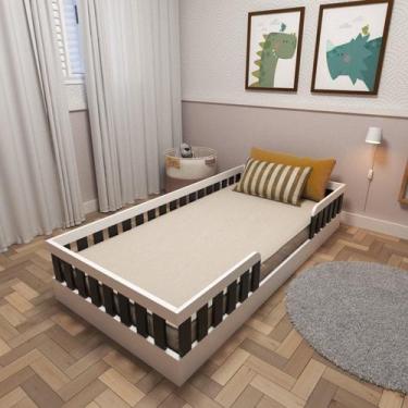 Imagem de Cama Infantil Montessoriana Solteiro Sol Branco/Preto - Bramov Móveis