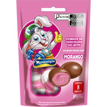 Imagem de Ovinhos Chocolate ao Leite Montevergine Recheio Morango 85g Páscoa