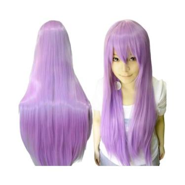 Imagem de Peruca Sintética Lisa De 80cm Para Cosplay, Branca, Roxa, Verde, Prata