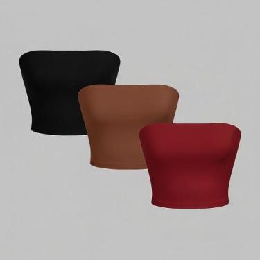 Imagem de Kit 3 Top Tube Cropped Faixa sem alça Básico Feminino Suplex Premium -