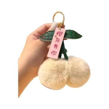 Imagem de Chaveiro De Pompom De Pele De Coelho Rex Fofo Com Design De Folha E Ce
