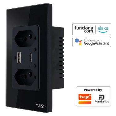 Imagem de Tomada Inteligente Wifi Dupla USB-A/C Carrega Rápido 10A Bivolt Smartlife Tuya Panda Plus Alexa Google Controle Voz App