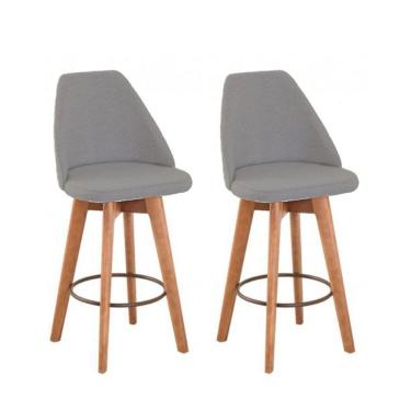 Imagem de Kit 2 Banquetas Giratória Maya Estrutura Madeira Eucalipto Assento Tecido Vinho Cor Vin...