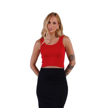 Imagem de Regata Cropped Altura Cós Sem Costura Canelada