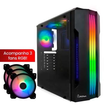 Imagem de Gabinete Gamer PCFort Lines RGB com 3 fans RGB, ATX Preto