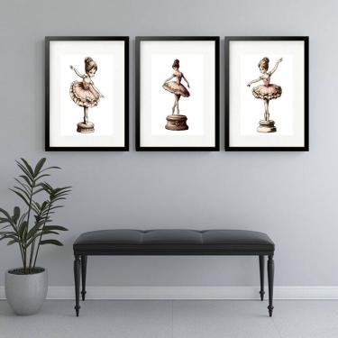 Imagem de Kit 3 Quadros Grandes Bailarinas Caixinha de Música - 60x48cm