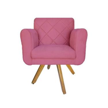 Imagem de Poltrona Estofada Com Base Giratória De Madeira Salão Isabella Suede R