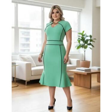 Imagem de Vestido Midi Plus Size Viés Moda Evangélica Feminina - Miss FLOWER, Ve