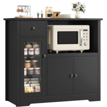 Imagem de Armário para Micro-ondas de Cozinha HORSTORS Preto 90x40x82 cm