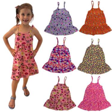 Imagem de Kit 3 Vestidos de Alcinha Infantil Roupa Menina Verão Estampado Sortid