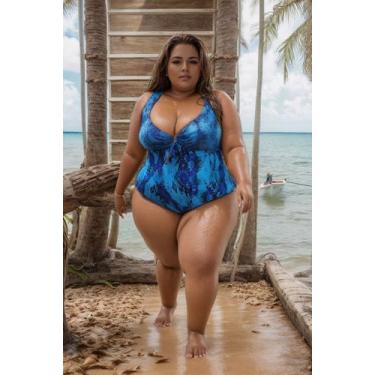 Imagem de Maiô BIG Plus Size Dupla Face Com Bojo Removível Laço Busto Tamanho Gr
