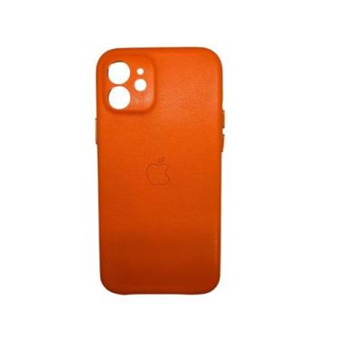 Imagem de Capa couro para IPhone 12 cores sólidas - Maria Gazoza , Laranja