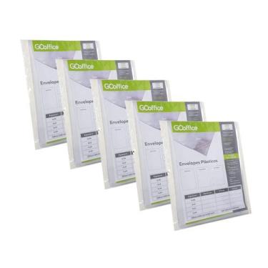 Imagem de Envelope Fichário Saco Plástico 100U 4 Furos 23x31cm Kit 5 - Várias