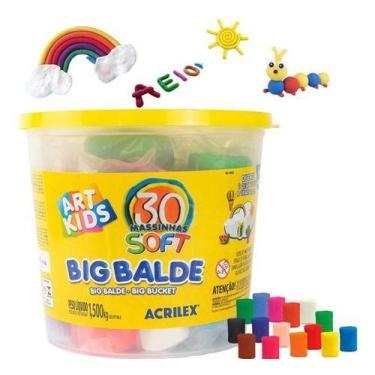 Imagem de Big Balde Kit 30 Massinhas Acrilex / 1,5kg Balde Infantil