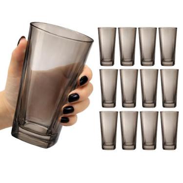 Imagem de Jogo 12 Copos Alto De Vidro Grosso 280ml Quadrado Liso Luxo - Haüskraf