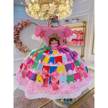 Imagem de Fantasia Infantil Junino Rosa Maria Bonita Super Luxo - Vestido para F
