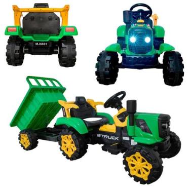 Imagem de Trator Elétrico Infantil 12v Com Caçamba Verde Bang Toys, Verde