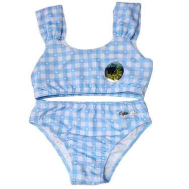 Imagem de Biquíni Infantil Top e Calcinha Proteção UV 50+ Estampa Corações Azul 