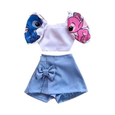 Imagem de Conjunto Stitch Cropped Short Saia Infantil Juvenil  - Nana kids , Ros